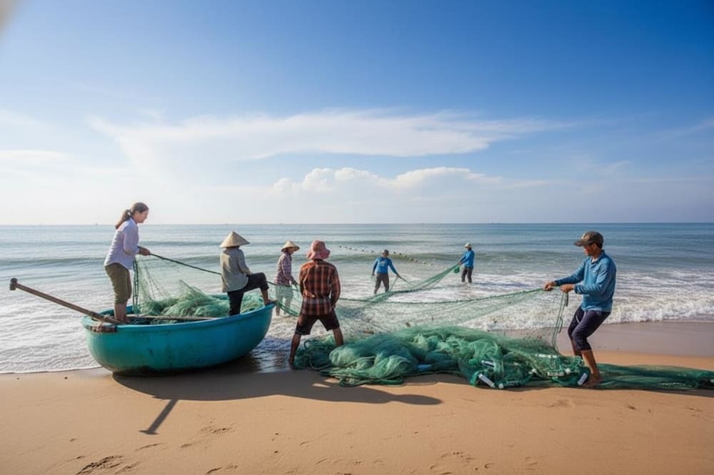 Du khách đến đây có thể trải nghiệm cuộc sống ngư dân ở làng chài Nam Ô.